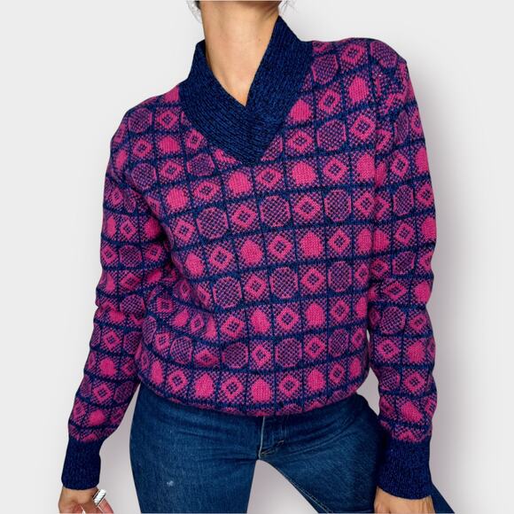 90s Woolrich‎ Pink and Blue Sweater Size L - Picture 1 of 5